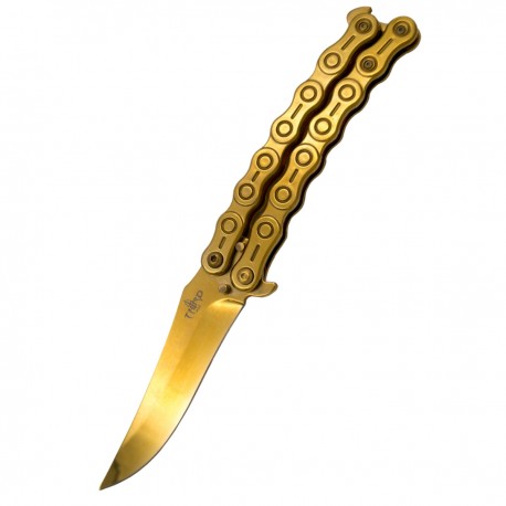 Nóż motylkowy Third Decor Habitat Balisong Chain Gold Titanium Stainless Steel, Gold Titanium 420